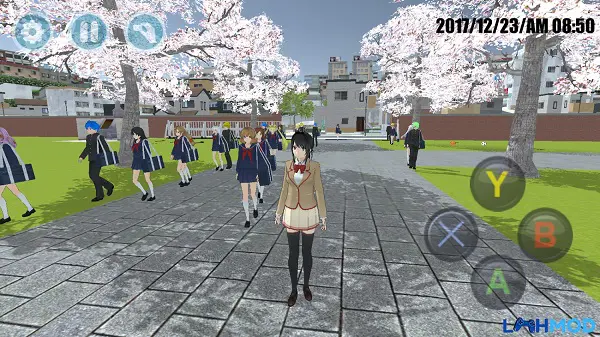 Ảnh 2 của Tải High School Simulator 2018 Apk 77.0 Android, IOS Nữ sinh trong High School Simulator 2018 đứng trước cổng trường