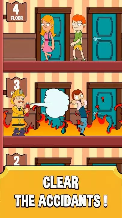 Ảnh 5 của Tải game Hotel Elevator Mod APK V3.0.34 (Menu, Vô Hạn Tiền) Nhân viên đang xử lý tình huống khẩn cấp trong Hotel Elevator Mod