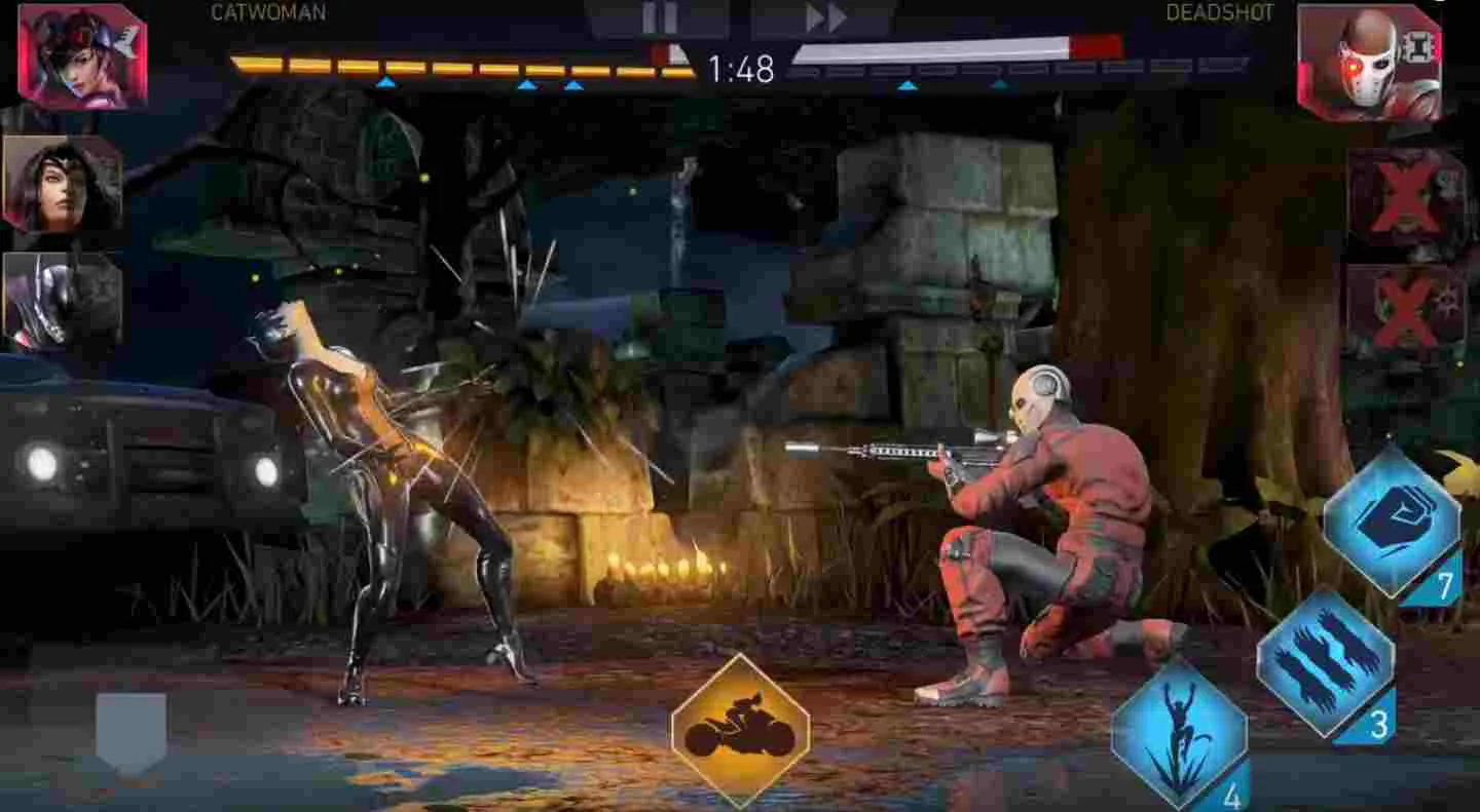 Ảnh 3 của Tải game Injustice 2 Mod APK v6.3.2 (Menu, Sát Thương Cao, Skills) Giao diện điều khiển và thanh máu trong Injustice 2 Mod