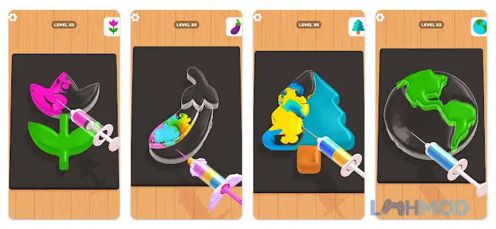 Ảnh 2 của Tải Jelly Dye Mod Apk 197 (Mua sắm miễn phí) cho Android iOs Giao diện chính của game Jelly Dye Mod với các vật thể thạch đang chờ được tô màu