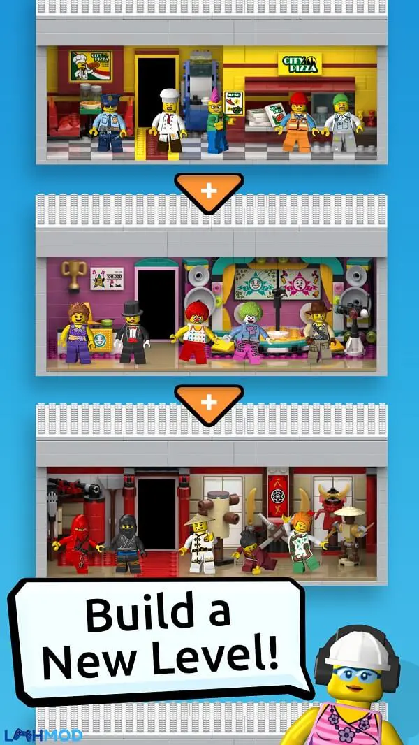 Ảnh 2 của Tải game LEGO Tower Mod Apk 1.26.0 (Vô hạn tiền, xu) Android, IOS Minifigure LEGO di chuyển trong thang máy của tòa tháp