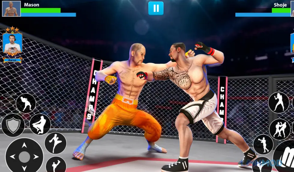 Ảnh 2 của Tải Martial Arts Fight Game Mod Apk 2.1.6 (Vô Hạn Tiền) cho Android iOs Một võ sĩ đang thực hiện đòn đá uy lực trên võ đài
