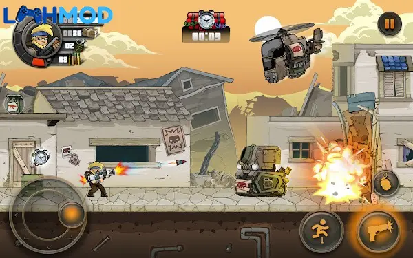 Ảnh 2 của Tải Metal Soldiers 3 MOD APK 2.95 (Đã mở khóa) Nhân vật Metal Soldiers 3 đang đối đầu với kẻ địch