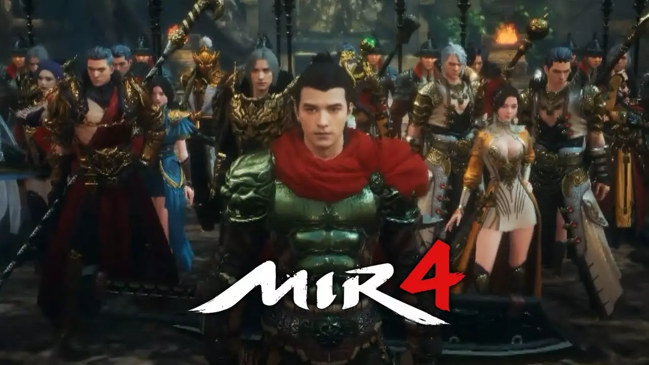 Ảnh 3 của Tải game MIR4 MOD APK 0.319987 (Vô hạn tiền, Menu Mod) cho Android Cảnh nhân vật đang chiến đấu với quái vật trong môi trường giả tưởng của MIR4