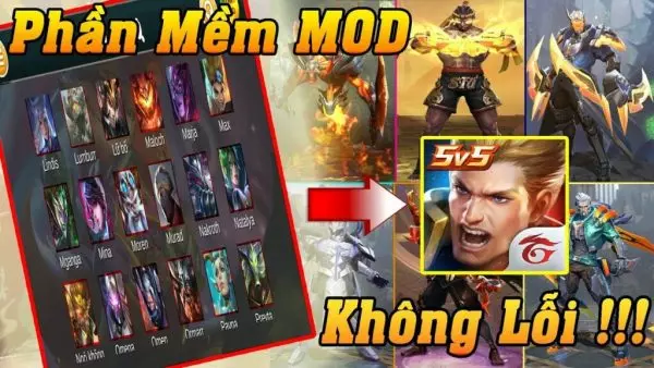 Ảnh 3 của Tải Mod Skin Liên Quân Apk v6.0.0 (Full skin tướng, hiệu ứng) cho Android Ảnh chụp màn hình thể hiện các tướng Liên Quân với trang phục khác nhau