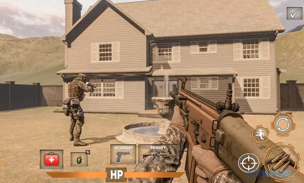 Ảnh 3 của Tải Modern Commando 3D Mod Apk 1.0.34 (God Mode, Dumb Enemy) cho Android iOs Một đặc vụ Modern Commando 3D đang dùng súng bắn tỉa nhắm mục tiêu