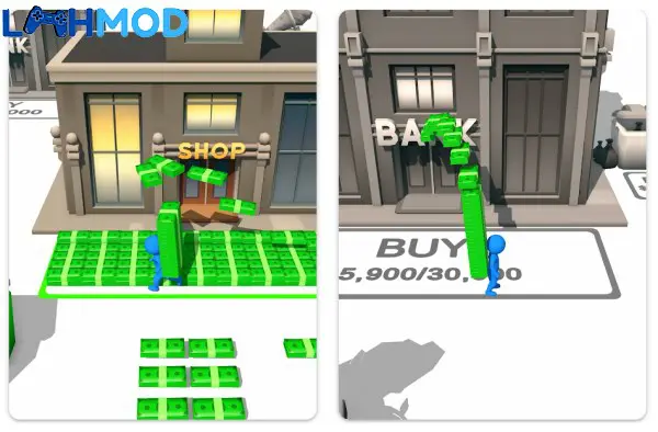 Ảnh 2 của Moneyland MOD APK 3.1.6 (Vô hạn tiền) cho Android iOS Giao diện gameplay với nhân vật thu thập tiền