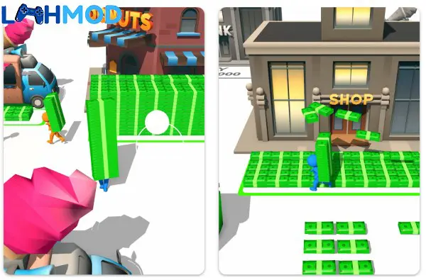 Ảnh 3 của Moneyland MOD APK 3.1.6 (Vô hạn tiền) cho Android iOS Nhân vật trong Moneyland MOD đang nhặt tiền