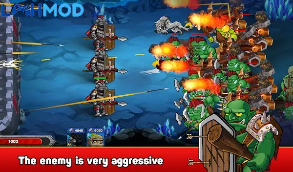 Ảnh 2 của Tải Monster Defender APK 1.2 cho Android iOS Cảnh chiến đấu trong Monster Defender với quân lính và quái vật trên bản đồ