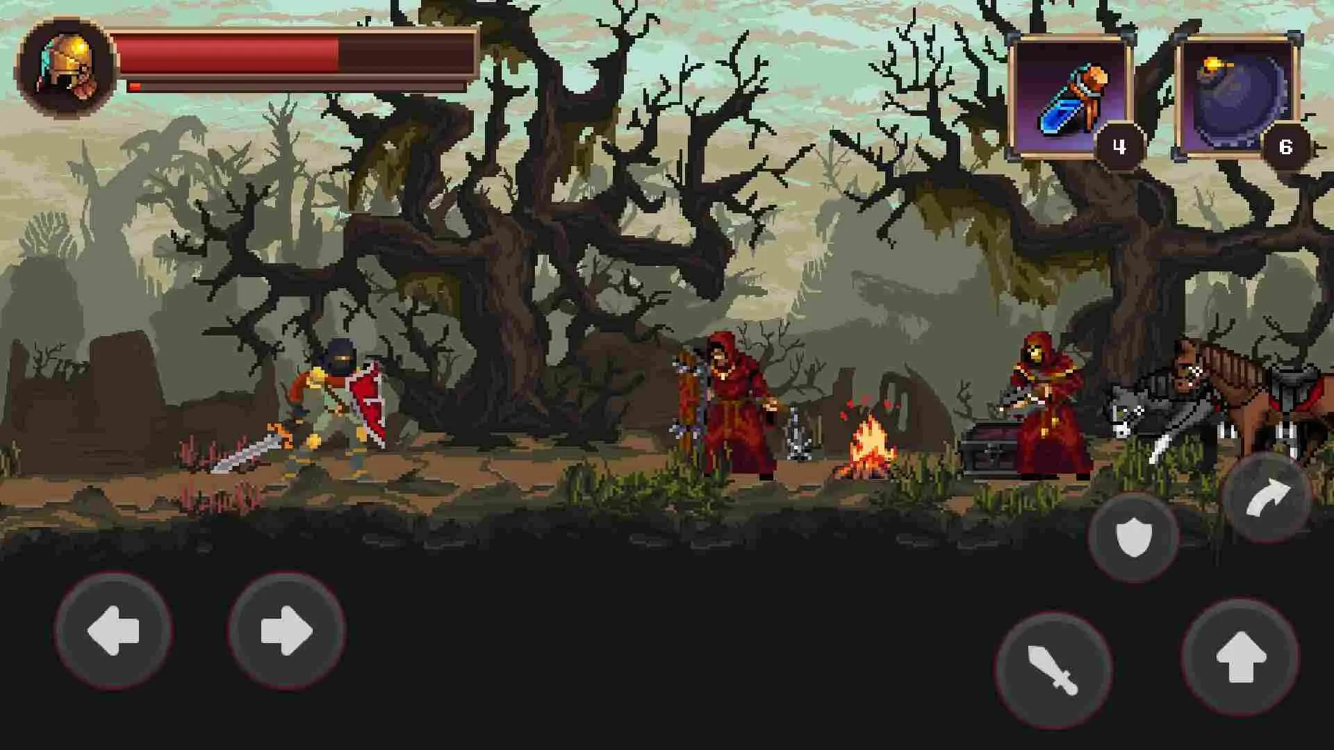 Ảnh 1 của Tải game Mortal Crusade Mod APK 2.2.2 (Vô hạn tiền) Mô tả hình ảnh hiệp sĩ đang chiến đấu với quái vật