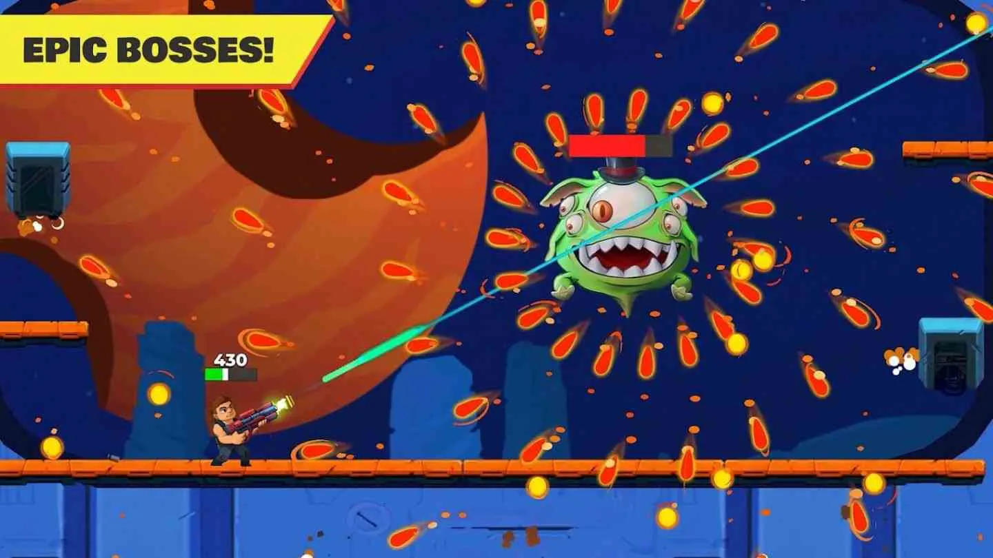 Ảnh 2 của Tải game Mr Autofire Mod APK 2.4.2 (Mua sắm miễn phí, onehit) Cảnh chiến đấu trong Mr Autofire với nhân vật đang né đạn và tấn công kẻ thù