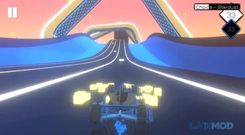 Ảnh 1 của Tải Music Racer Mod Apk v76 (Vô Hạn Tiền) cho Android iOs Giao diện đua xe trong Music Racer Mod với đường đi phát sáng