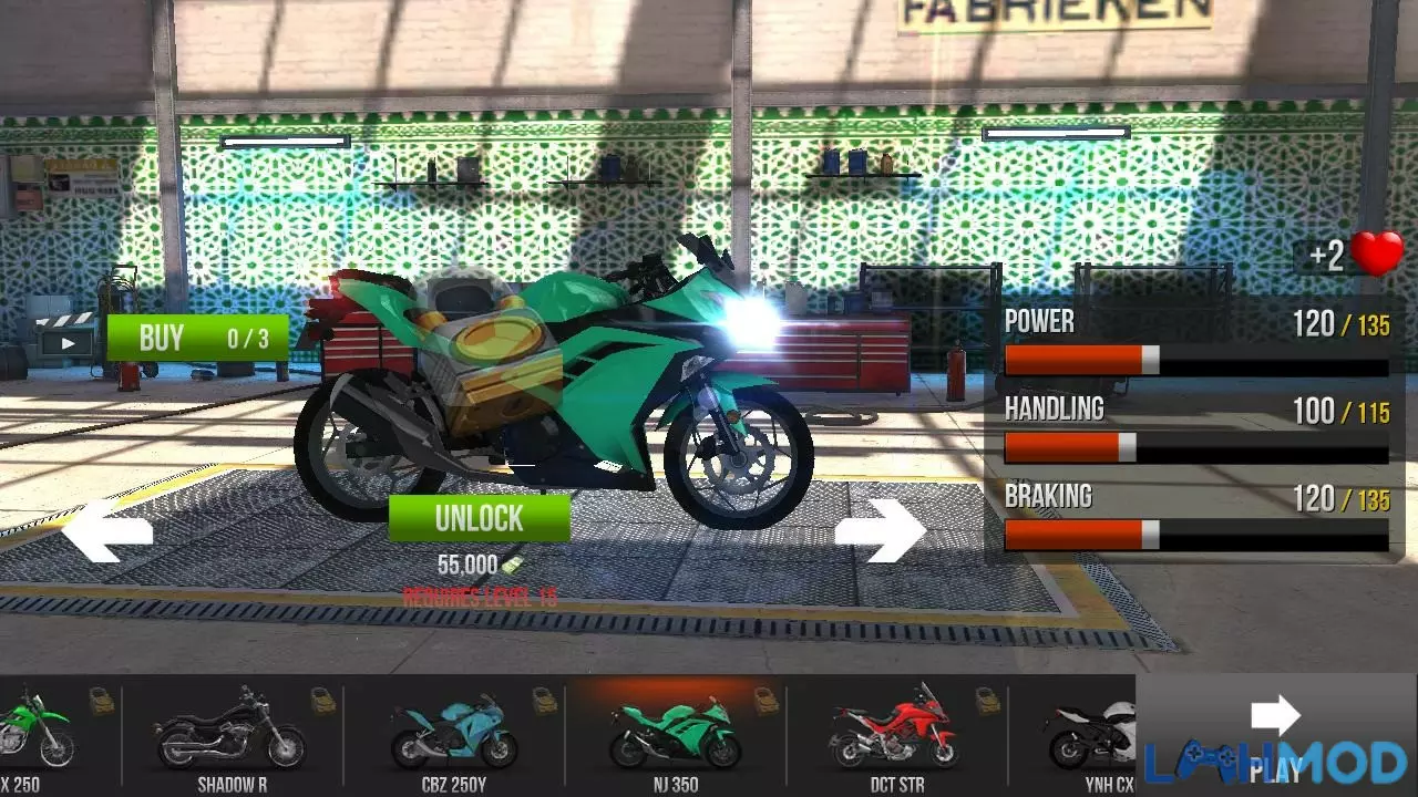 Ảnh 4 của Tải MX Grau Mod Apk v2.5 (Hack Xe Độ) Alt text: Ảnh chụp màn hình MX Grau Mod hiển thị một menu xe đã mở khóa tất cả các loại xe độ