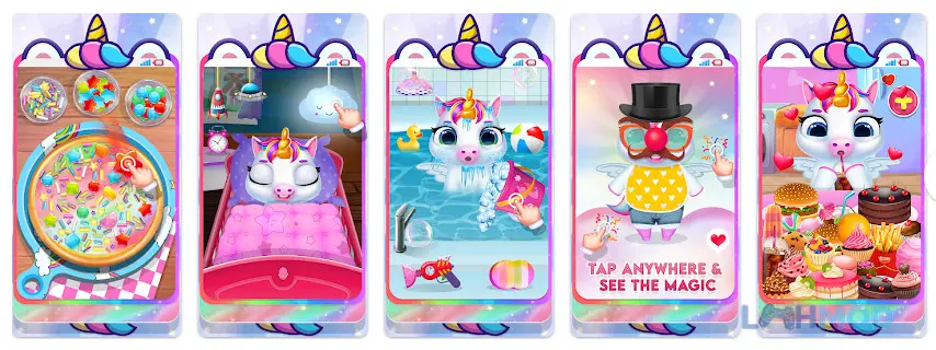 Ảnh 2 của Tải My Baby Unicorn Care For Kids Apk 1.0.15 cho Android iOs Bé công chúa đang gọi điện thoại cho kỳ lân ảo trong game