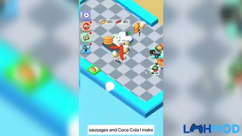 Ảnh 2 của Tải My Perfect Restaurant Mod Apk 16 (Vô hạn tiền, không quảng cáo) Giao diện quản lý nhà hàng trong My Perfect Restaurant, cho thấy các khu vực phục vụ và bếp