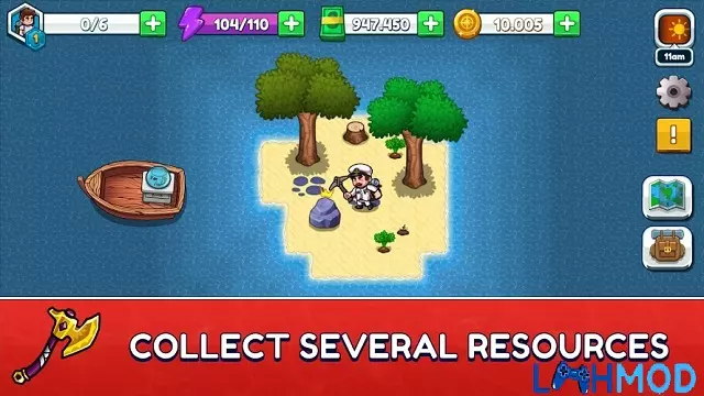 Ảnh 4 của Tải game Nautical Life 2 Mod Apk 0.9999 (Mod mua sắm, không quảng cáo) cho Android, IOS Nautical Life 2 game screenshot with a character on an island