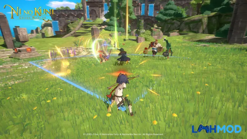 Ảnh 3 của Tải Ni no Kuni: Cross Worlds Apk 1.02.010 cho Android Cảnh chiến đấu hoành tráng với hiệu ứng phép thuật rực rỡ trong Ni no Kuni: Cross Worlds