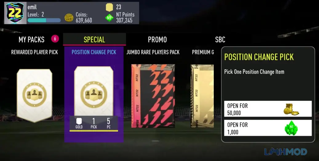 Ảnh 2 của Nicotom 22 Draft Pack Opener Mod 71 (Vô hạn tiền) Android Màn hình xây dựng đội hình và chiến thuật trong Nicotom 22 Draft Pack Opener Mod