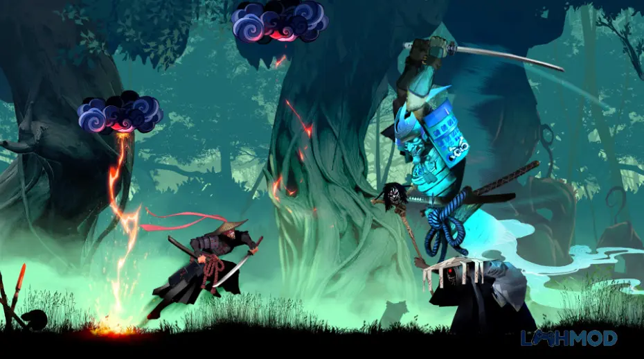 Ảnh 8 của Tải Ninja Warrior 2 Mod Apk 1.18.1 (Vô Hạn Tiền) cho Android iOs Ninja đang vượt qua chướng ngại vật trên không trung