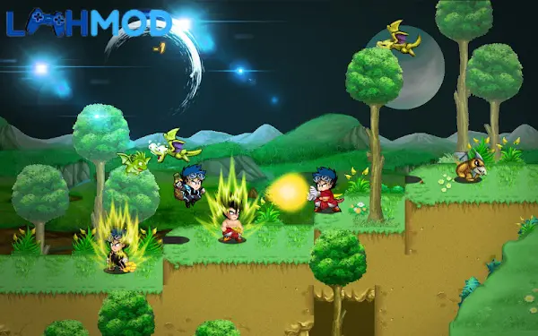 Ảnh 2 của Tải Nro Blue MOD APK v2.4.4 Cho Android Nhân vật Nro Blue đang tung chưởng với hiệu ứng ánh sáng rực rỡ