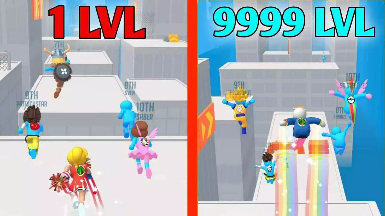 Ảnh 5 của Parkour Race Mod APK 1.9.6 (Vô Hạn Tiền, Mở Khoá Trang Phục) Người chơi Parkour Race Mod trên đường đua ở thành phố lớn