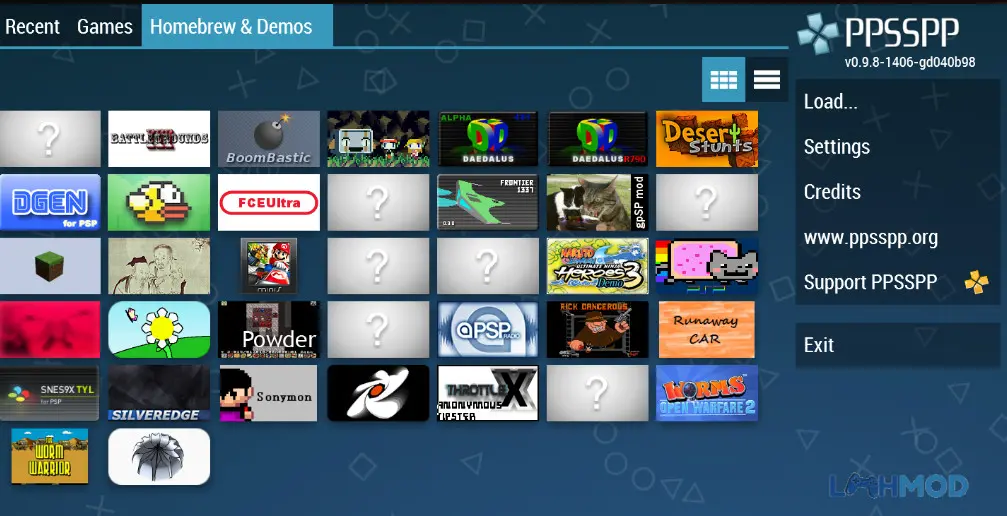 Ảnh 1 của Tải PPSSPP-PSP emulator mod Mod Apk 1.12.3 ( Mở khóa Premium) cho Android iOs Màn hình lựa chọn game trong PPSSPP-PSP emulator