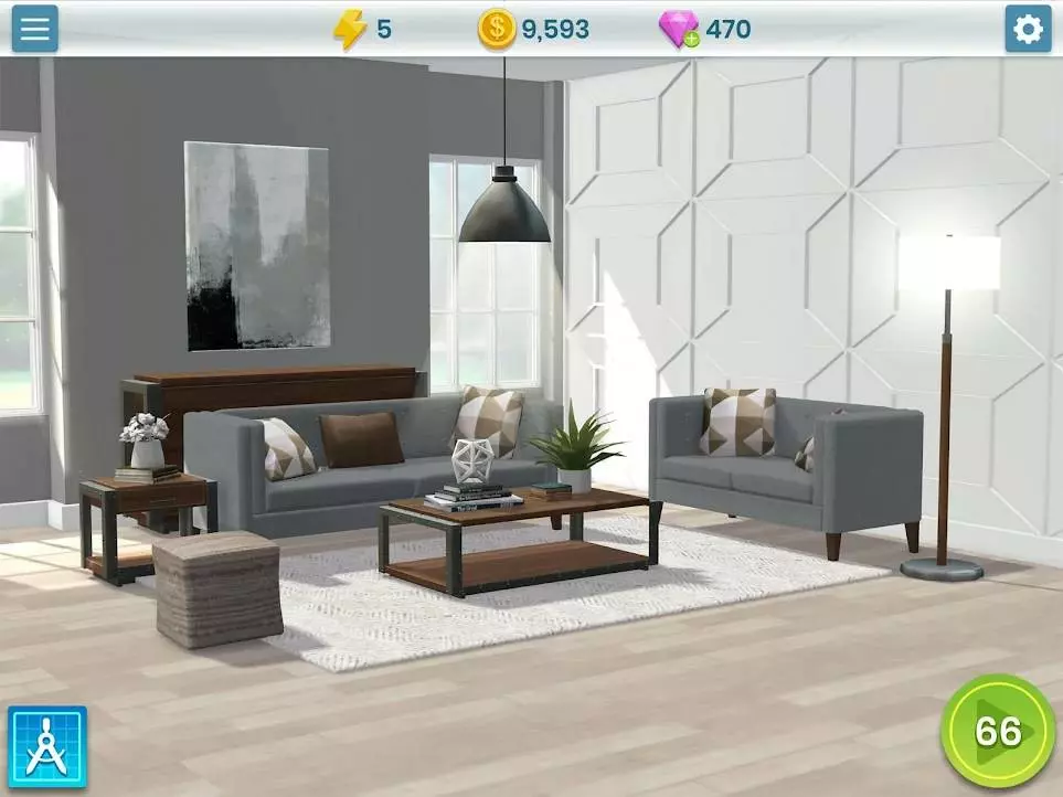 Ảnh 3 của Property Brothers Home Design Mod APK 2.6.2g (Vô Hạn Đá Quý) Một cảnh thiết kế nội thất trong Property Brothers Home Design Mod, với các lựa chọn đồ vật