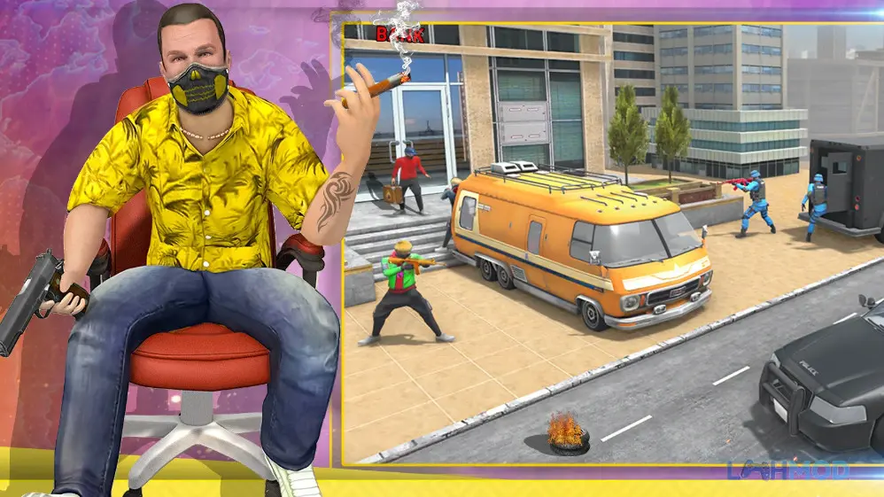 Ảnh 1 của Tải Real Gangster Games Crime City Apk 2.7 cho Android iOs Nhân vật chính và chiếc xe trong thành phố tội phạm