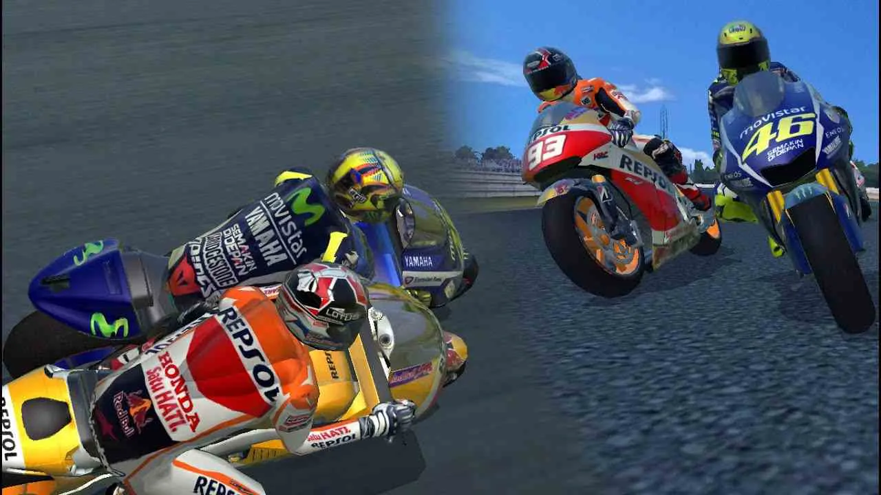 Ảnh 2 của Tải game Real Moto 2 Mod APK v1.2.765 (Menu, Vô Hạn Tiền) Góc nhìn từ phía sau một chiếc moto đua đang tăng tốc trên đường