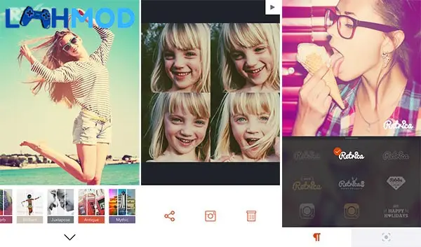 Ảnh 3 của Retrica MOD APK 7.4.7 (Mở khóa cao cấp) Android iOS Giao diện Retrica với tùy chọn tạo ảnh ghép và các công cụ chỉnh sửa