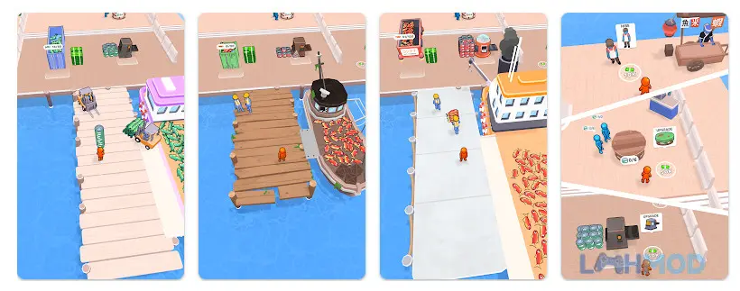 Ảnh 1 của Tải Seaport Master Apk 0.7.6 cho Android iOs Một bến cảng nhộn nhịp với tàu thuyền và xe cộ di chuyển