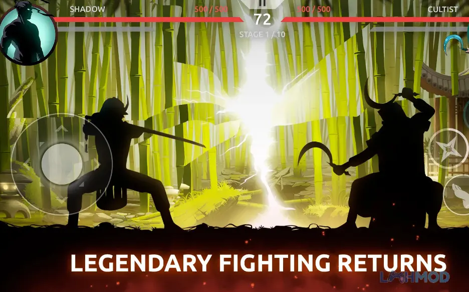 Ảnh 2 của Tải Shadow Fight Shades Apk 0.2.0 cho Android iOs Giao diện chiến đấu của Shadow Fight Shades với nhân vật chính đang đối đầu kẻ thù