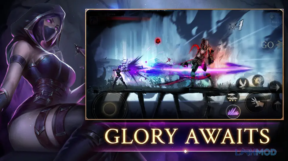 Ảnh 3 của Tải Shadow Of Death 2 Awakening Mod Apk 2.0.6 (Unlocked All, Menu Dev) cho Android iOs Cận cảnh giao diện chiến đấu của Shadow Of Death 2 Awakening