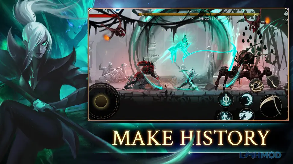 Ảnh 4 của Tải Shadow Of Death 2 Awakening Mod Apk 2.0.6 (Unlocked All, Menu Dev) cho Android iOs Hiệp sĩ Soul Ninja trong bộ trang phục hoành tráng chiến đấu với boss