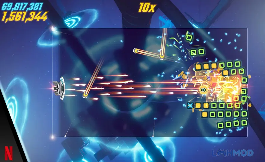 Ảnh 3 của Tải Shatter Remastered Mod Apk 1.4 (Netflix Unlocked) cho Android iOs Một cảnh chơi game Shatter Remastered với nhiều hiệu ứng ánh sáng và gạch vỡ