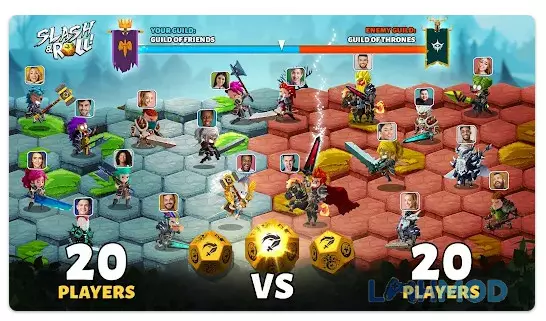 Ảnh 2 của Tải Slash & Roll Mod Apk 1.9.1 (Mua hàng miễn phí) cho Android iOs Cảnh đội hình chiến binh Slash & Roll chuẩn bị tung xúc xắc trong trận chiến