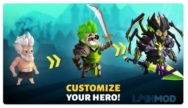 Ảnh 3 của Tải Slash & Roll Mod Apk 1.9.1 (Mua hàng miễn phí) cho Android iOs Màn hình giao diện nâng cấp anh hùng và trang bị trong Slash & Roll