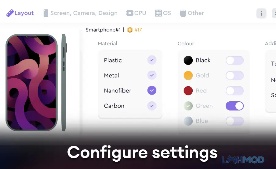 Ảnh 2 của Tải Smartphone Creator Tycoon inc Mod Apk 1.11 (Vô Hạn Tiền, No Ads) cho Android iOs Trong trò chơi, bạn sẽ được thử sức trong việc thiết kế, nghiên cứu và sản xuất các mô hình điện thoại thông minh độc đáo