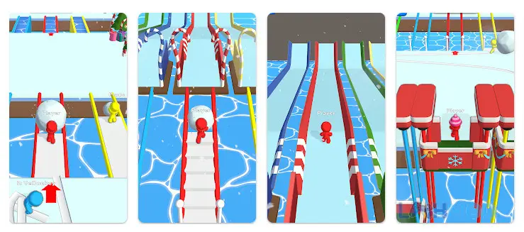 Ảnh 2 của Tải Snow Race iO Apk 1.0.12 cho Android iOs Nhân vật trong game Snow Race iO đang lăn quả cầu tuyết khổng lồ trên đường đua