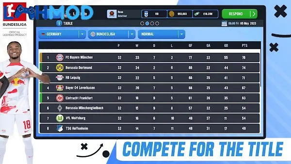 Ảnh 2 của Soccer Manager 2023 MOD APK 3.1.10 (Mega Menu, Unlimited Training) Giao diện chọn câu lạc bộ và quản lý đội hình trong Soccer Manager 2023