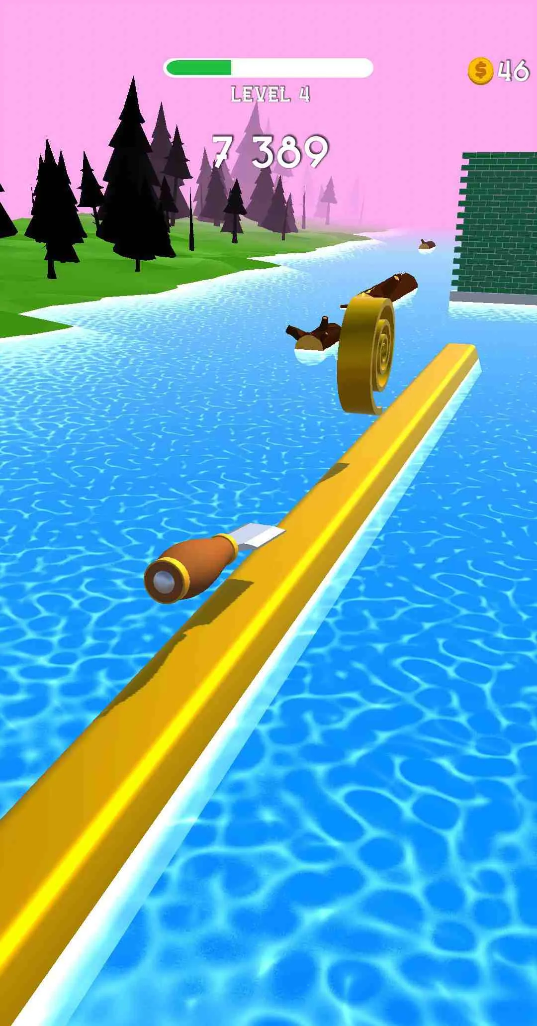 Ảnh 4 của Tải game Spiral Roll Mod APK V1.22.0 (Menu, Vô hạn coins) Một cuộn gỗ khổng lồ đang thể hiện khả năng vượt qua một chướng ngại vật.