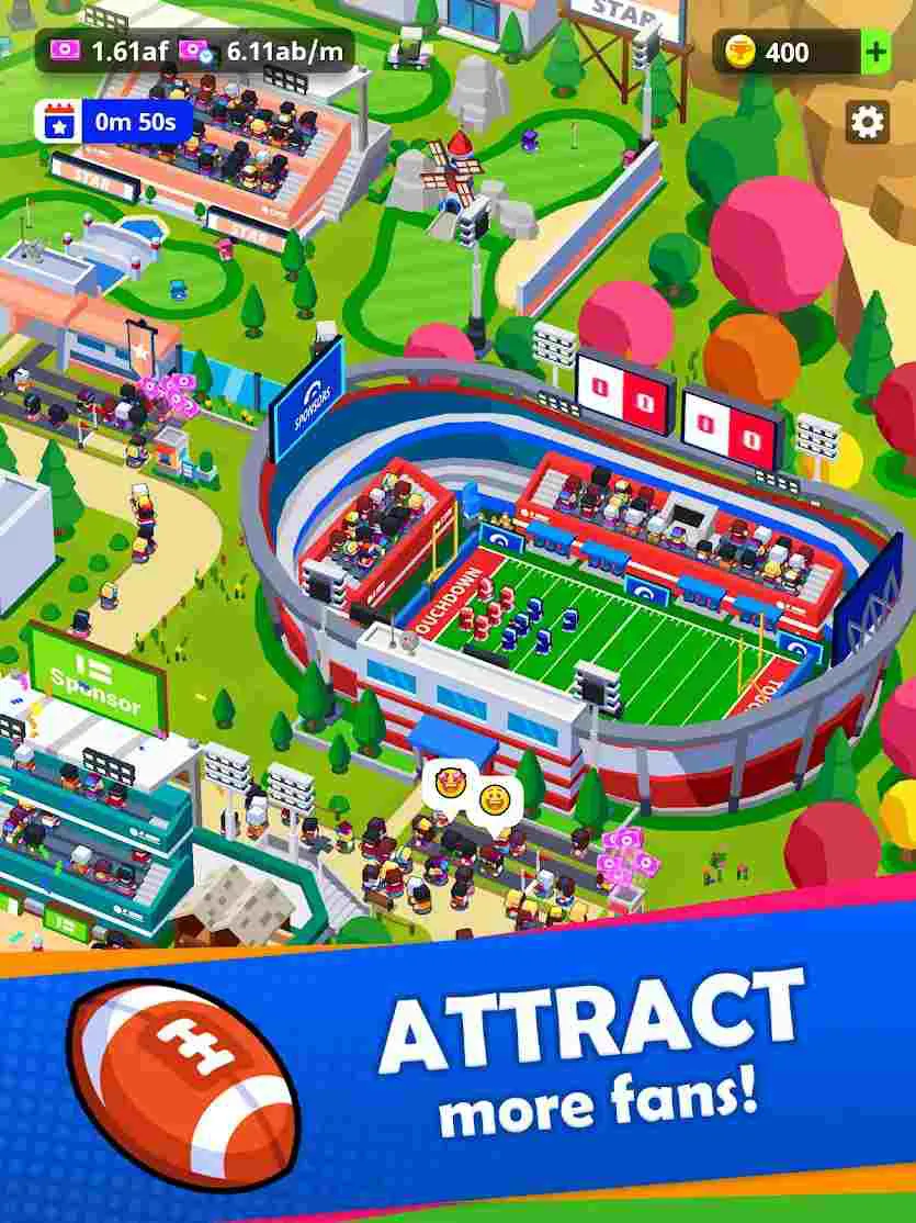 Ảnh 3 của Tải game Sports City Tycoon Mod APK 1.20.4 (Vô Hạn Tiền) Người hâm mộ đổ về sân vận động