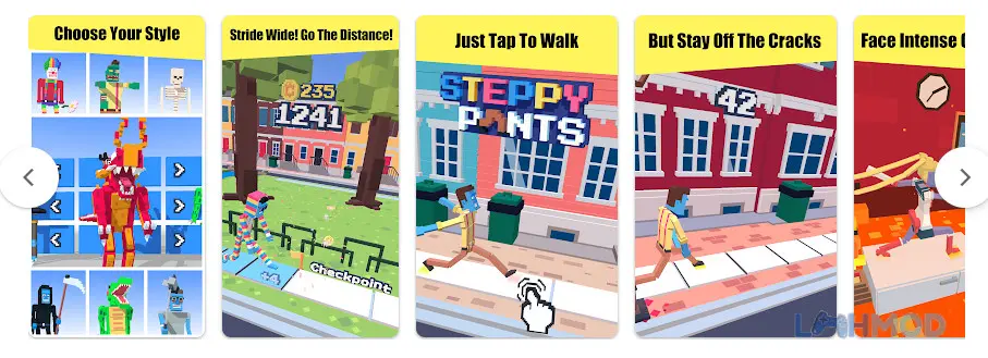 Ảnh 3 của Tải Steppy Pants Mod Apk 2.8.16 (Vô Hạn Tiền, Mở Khóa) cho Android iOs Thử thách đi trên các khối hộp trong Steppy Pants Mod