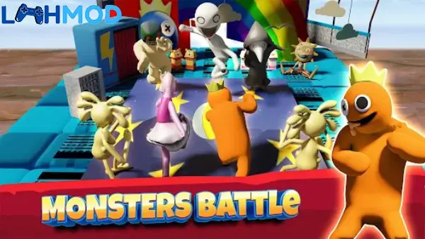 Ảnh 2 của Super Monster: Rainbow Friends APK 1.6 Android iOS Giao diện chiến đấu của Super Monster: Rainbow Friends với đội hình quái vật
