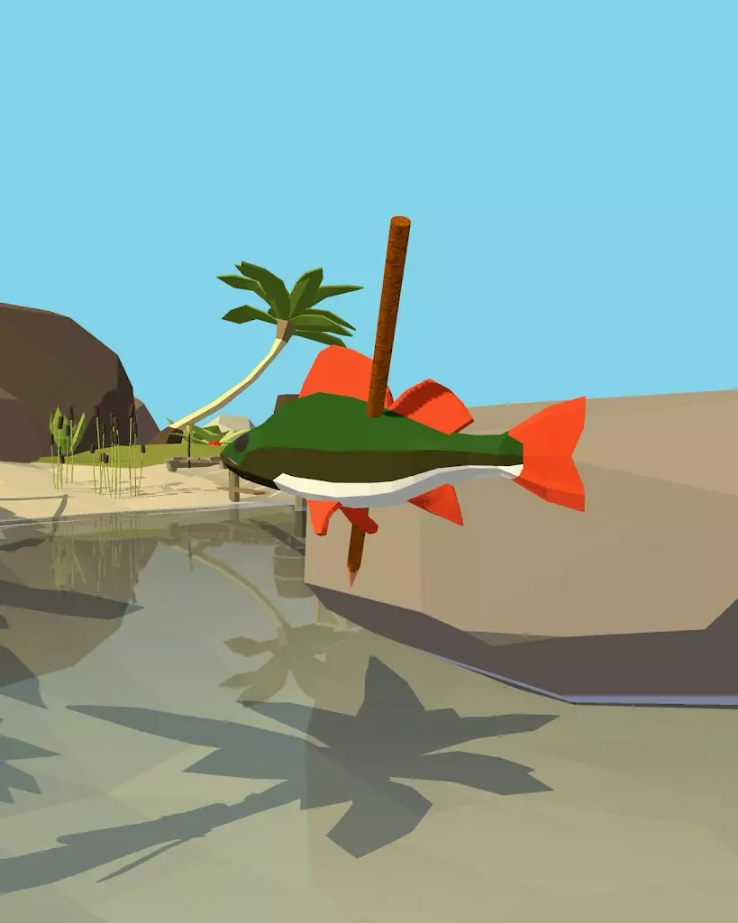 Ảnh 3 của Survival Master 3D Mod APK 1.8.4 (Menu, Vô Hạn Tài Nguyên) Nhân vật đang đi săn trên đảo hoang với gậy nhọn