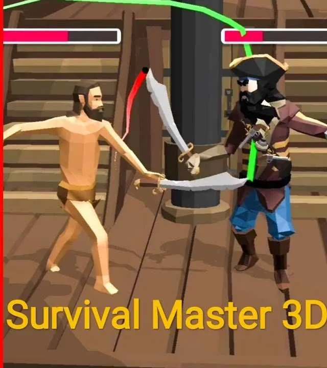 Ảnh 5 của Survival Master 3D Mod APK 1.8.4 (Menu, Vô Hạn Tài Nguyên) Nhân vật đang chiến đấu với cướp biển trên bãi biển