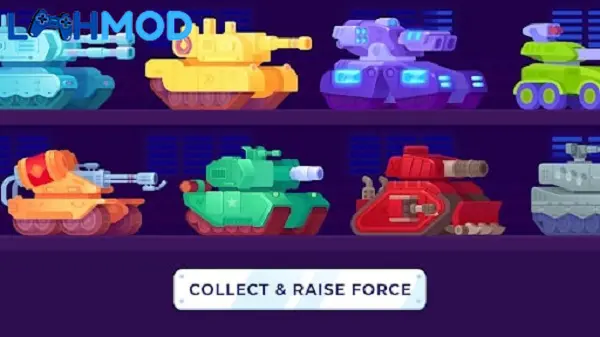 Ảnh 1 của Tải Tanks vs Bugs MOD APK 1.1.33 (Sát thương cao, Sức khỏe) ios Cảnh bộ sưu tập xe tăng với nhiều màu sắc và kiểu dáng khác nhau