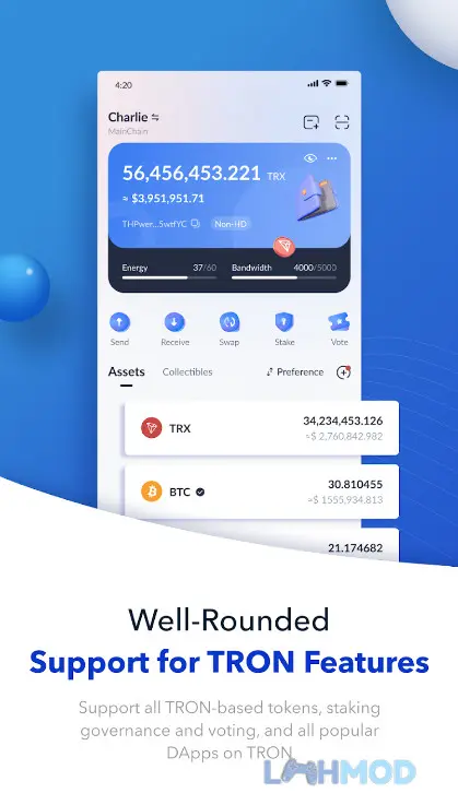 Ảnh 2 của Tải TronLink Apk 4.13.8 cho Android iOs Giao diện ví TronLink trên điện thoại di động