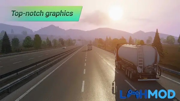 Ảnh 2 của Tải Truckers of Europe 3 MOD APK v0.6.5 (Mở khóa trả phí) Android Cảnh xe tải chạy trên đường phố châu Âu dưới ánh nắng