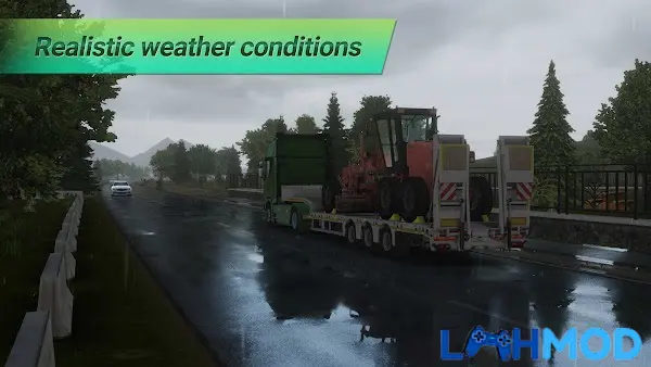 Ảnh 4 của Tải Truckers of Europe 3 MOD APK v0.6.5 (Mở khóa trả phí) Android Cảnh xe tải chạy trên đường cao tốc với nền trời hoàng hôn